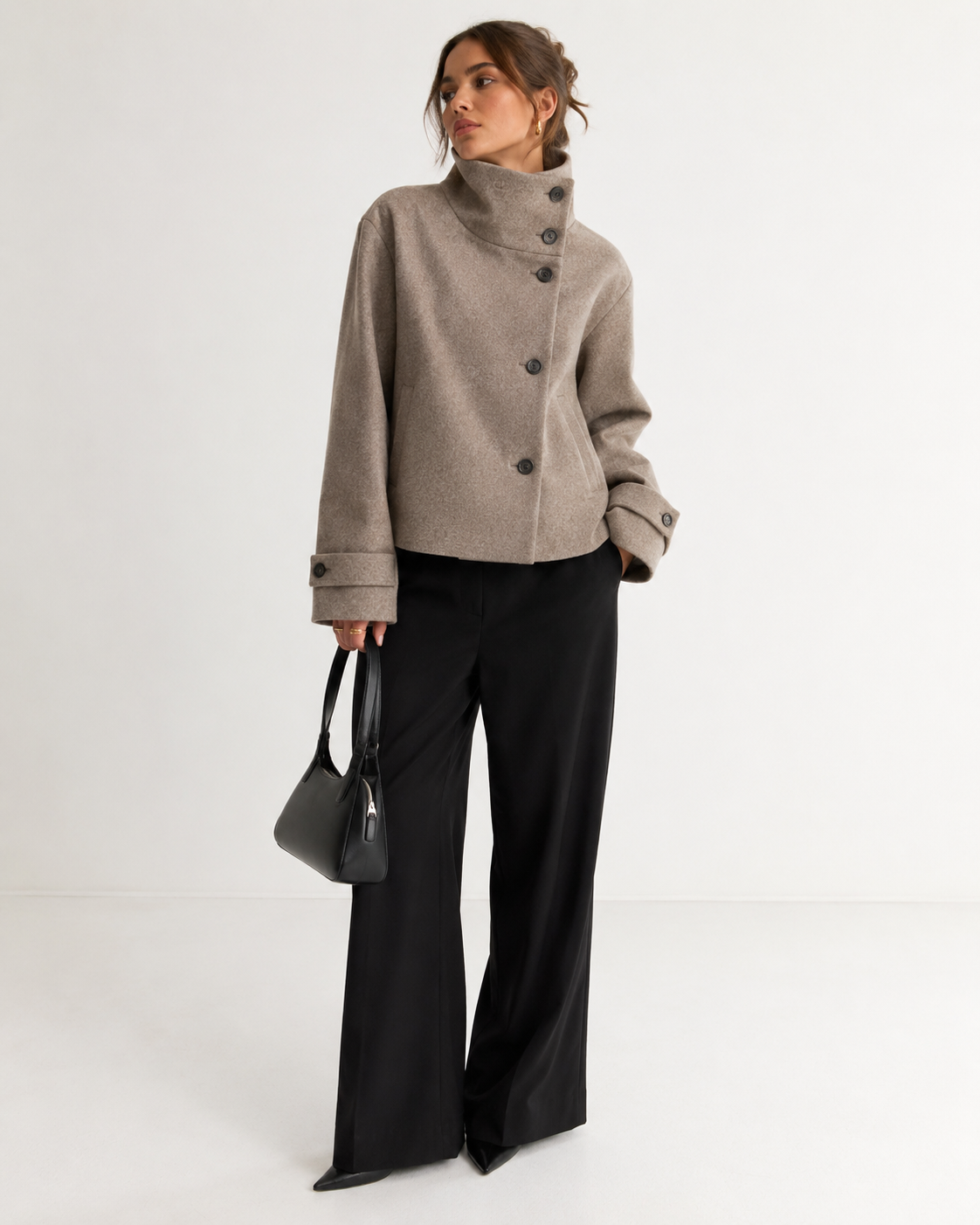 Élodie Funnel Coat – Taupe