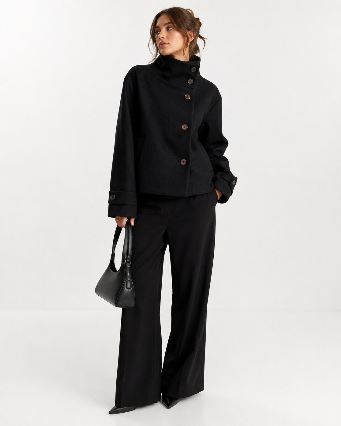 Élodie Funnel Coat – Black